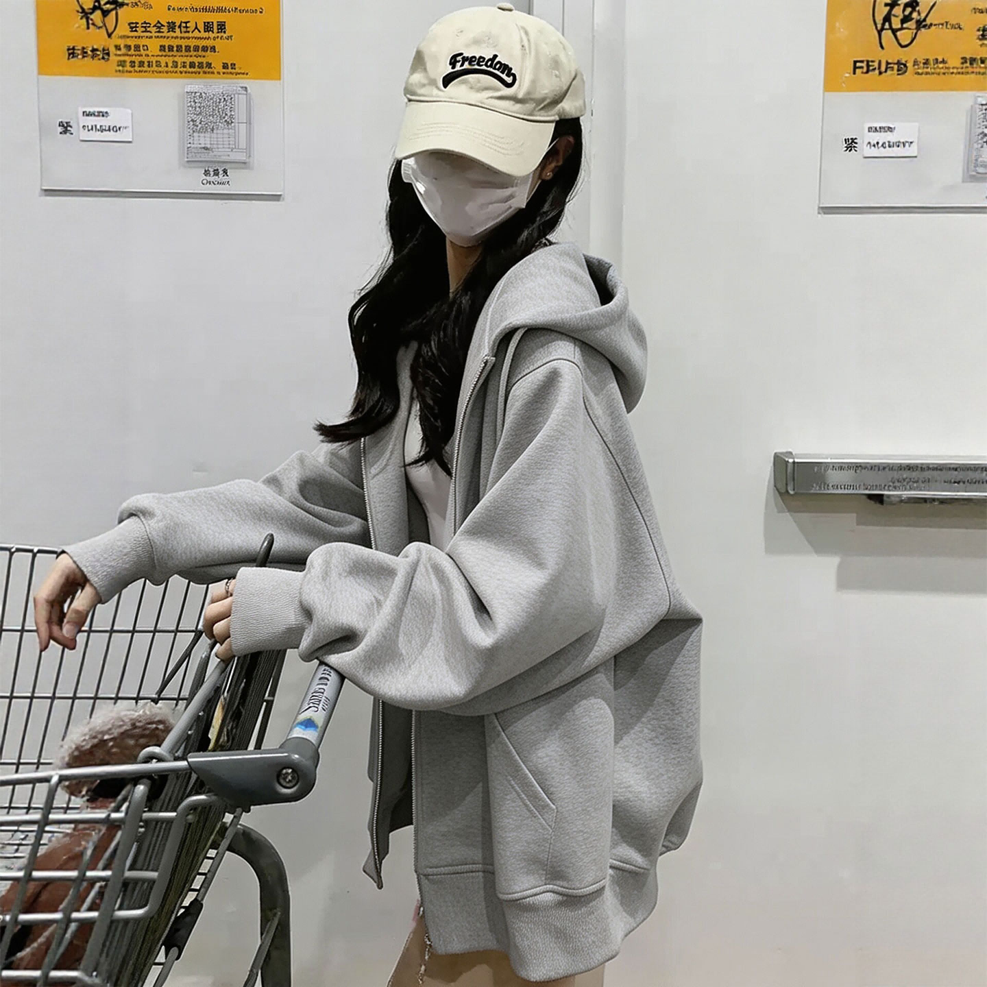 浅灰连帽卫衣女2026新款秋季休闲宽松开衫上衣慵懒松弛感韩系外套
