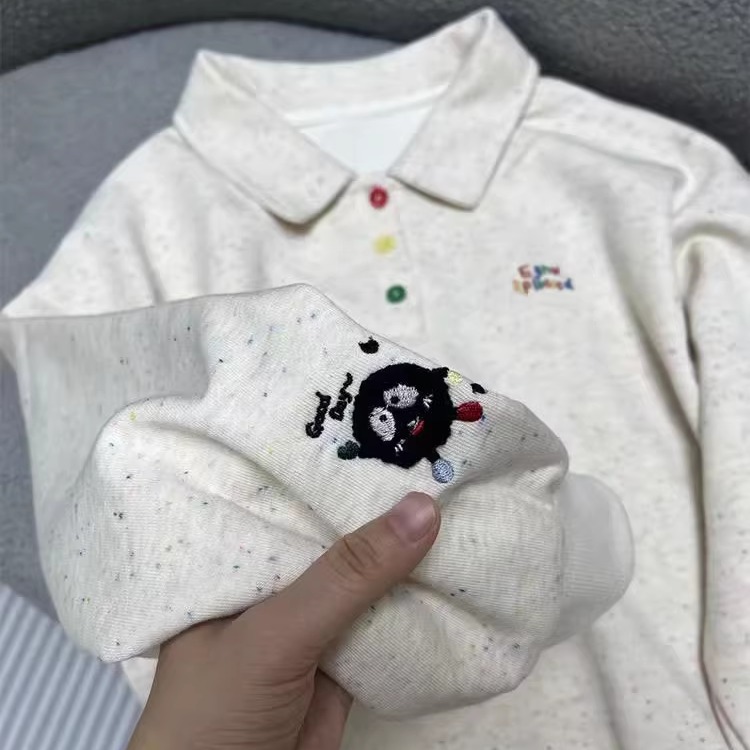 日系Polo翻领半拉链刺绣卫衣女秋冬2024新款爆款彩色纽扣宽松上衣
