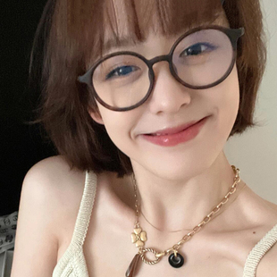 日系复古可爱圆框眼镜女豹纹超轻近视可配度数素颜文艺防蓝光镜架