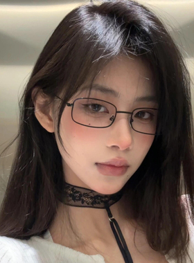 黑色眼镜女秘书高级感细边方框近视可配度数素颜防蓝光平光眼睛框