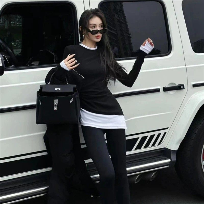 文卿假两件磨毛内搭打底衫女秋冬新款高级感中长款搭配鲨鱼裤拼接,女装/女士精品,蕾丝衫/雪纺衫,淘宝优惠券,粉丝福利购,淘宝优惠卷