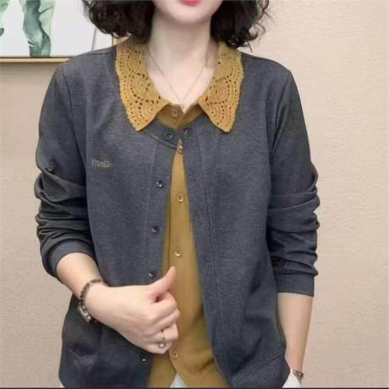 【洋气减龄】秋季新款气质假两件翻领女宽松显瘦百搭T恤女上衣