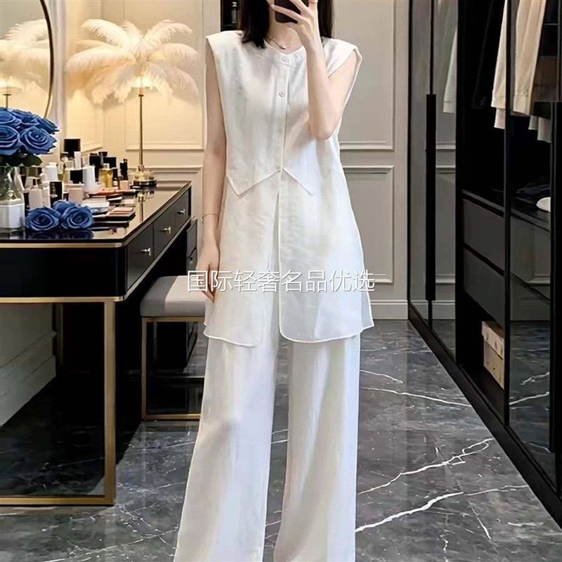 真值良品女装韩系轻奢慵懒风套装2026新款雪纺纱无袖短袖阔腿裤