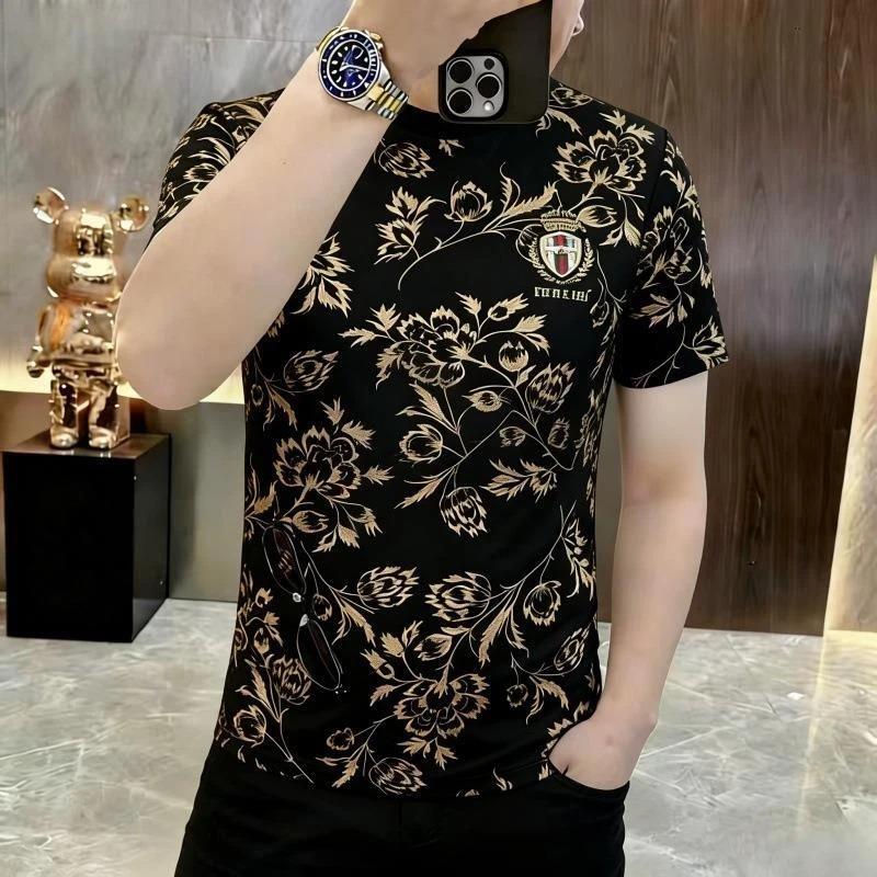 祥皓甄选2欧货休闲百搭印花短袖时尚冰丝夏季潮流圆领薄款T恤