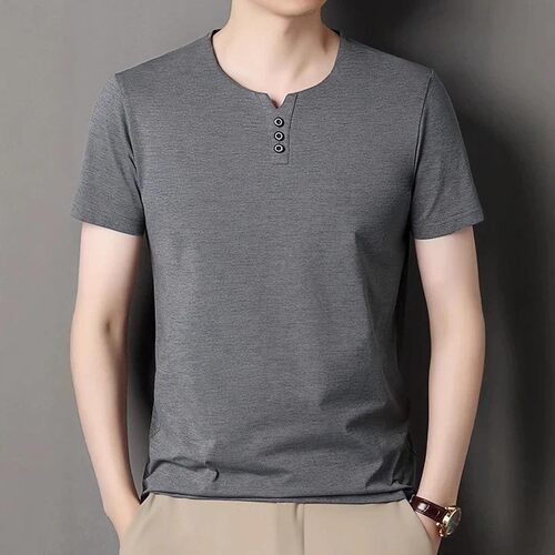 Golden Closet2026新款桃心领T恤夏季男士套头短袖纯色潮装打底衫