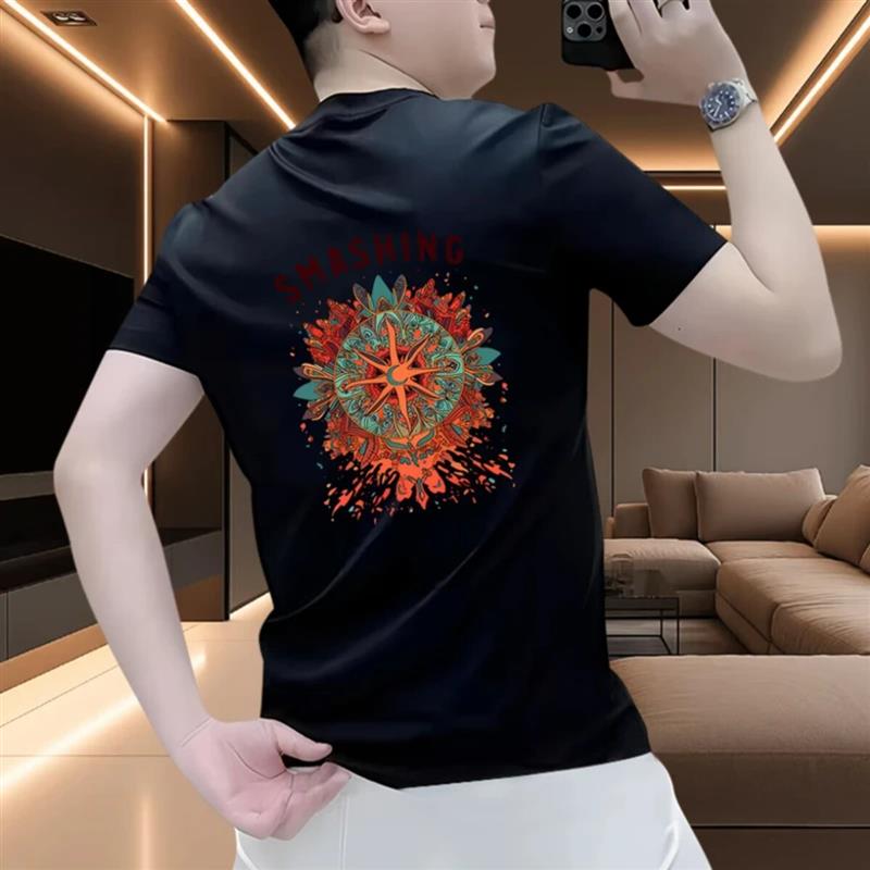 贝才新服饰百货1夏季印花个性时尚百搭短袖t恤半袖圆领高级感男装