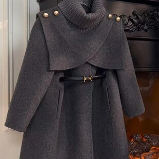 锦绣严选优品高级感可拆卸秋冬新款斗篷针织女童时尚宽松毛呢外套