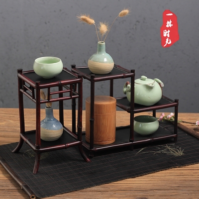 竹茶架博古架小 茶道茶具配件摆放收纳置物架家用茶杯