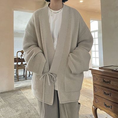 中国风开衫针织道袍毛衣男生春秋款日系复古慵懒风高级感宽松外套