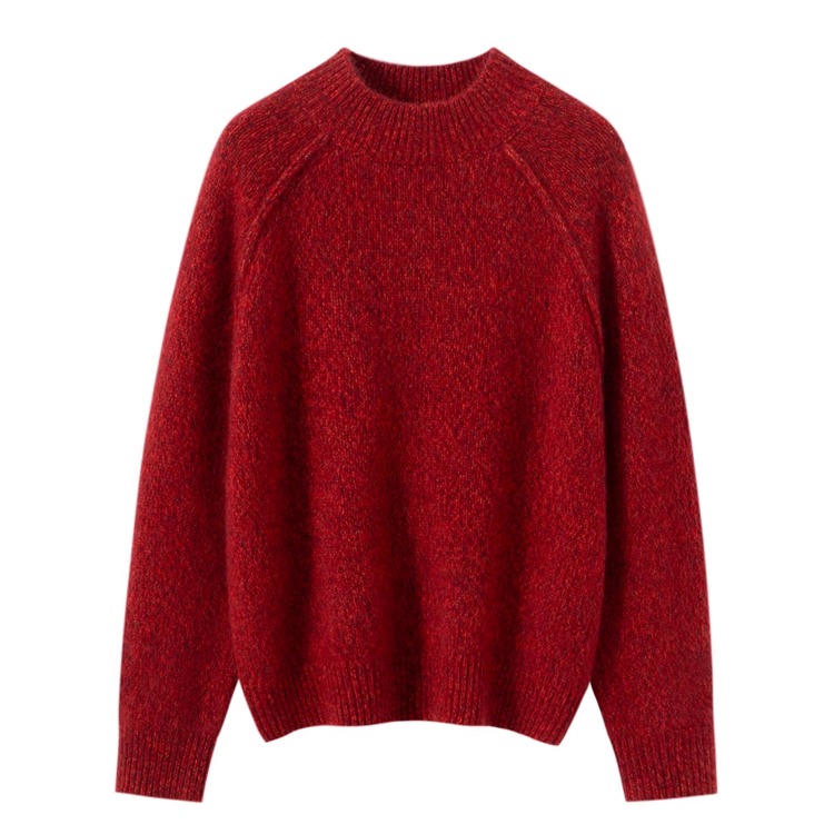 【康宝莱丝绒加厚半高领】花纱半高领插肩袖慵懒风羊绒衫女针织衫