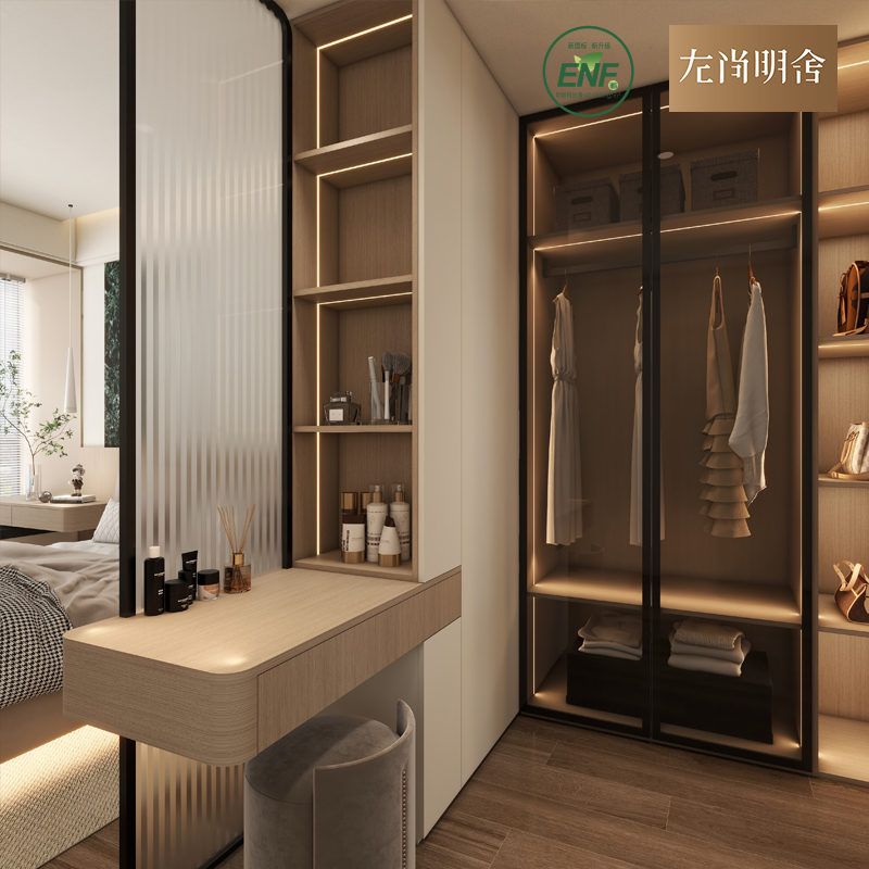 杭州左尚明舍全屋定制卧室转角衣柜l型隔断梳妆台一体组合衣帽间