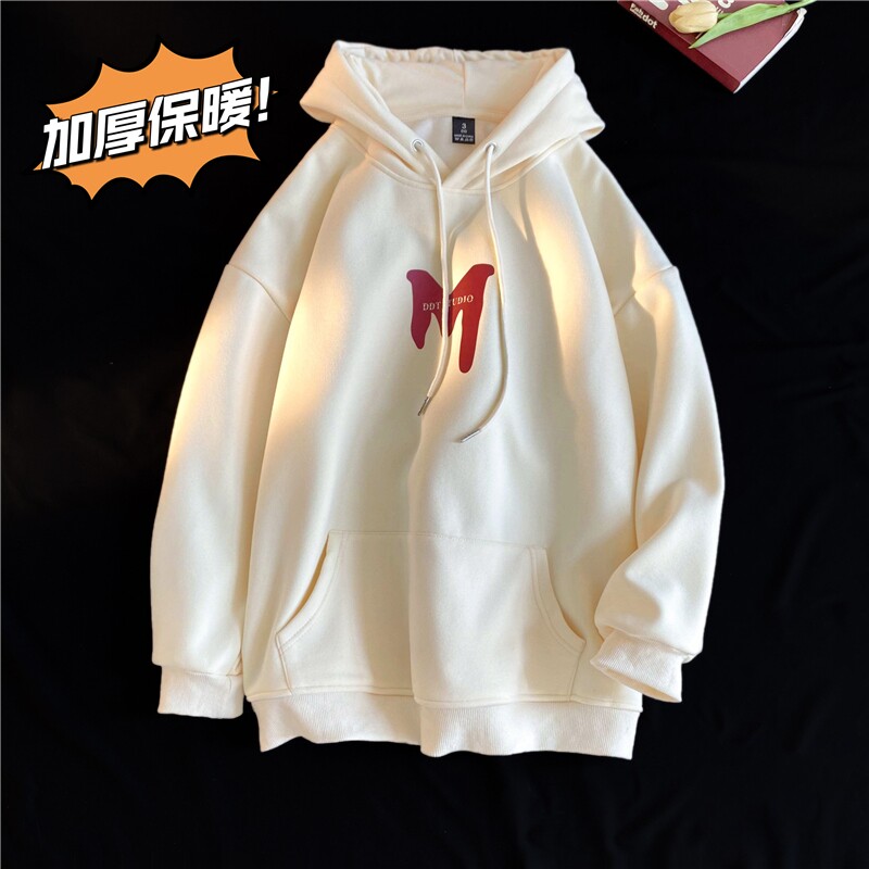 M字母印花连帽卫衣港风潮牌加绒纯银狐绒外套W8049-P68控88图片