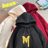 M字母印花连帽卫衣港风潮牌加绒纯银狐绒外套W8049-P68控88，男装卫衣，电商B245A