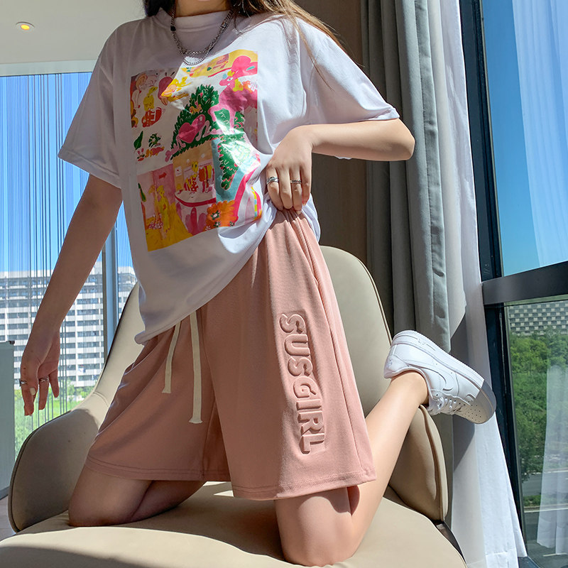 2023夏冰丝短裤宽松高腰休闲中裤阔腿运动五分裤子K3076-P30女类图片