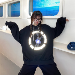 Reflective luminous letter Hooded Sweater harbor style bear rabbit top neutral