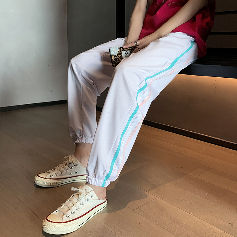 Striped sports pants loose legged pants casual leg Capris