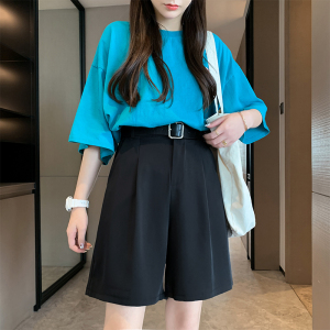 西装短裤夏宽松大码外穿高腰五分直筒港味休闲中裤K861-P30女类图片