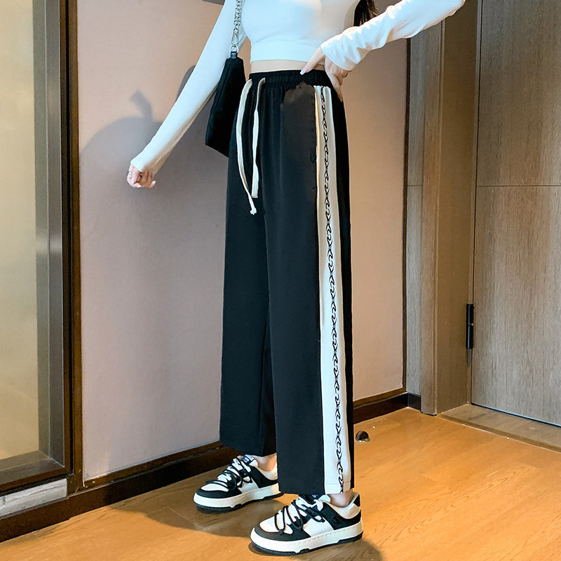 BF风黑色运动裤直筒宽松裤子潮ins高街阔腿卫裤2046-P38女类图片