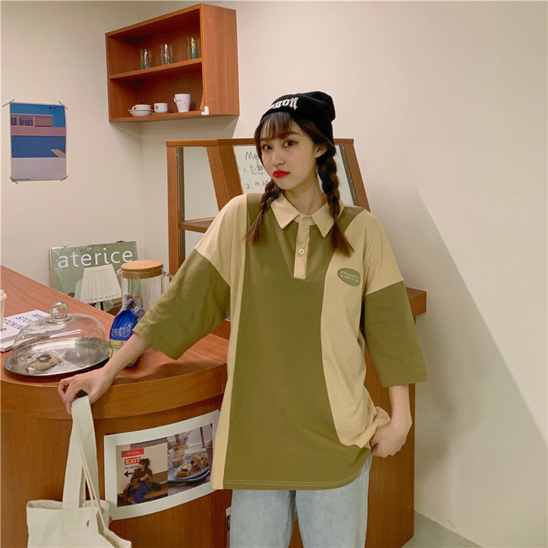 Hong Kong Style neutral BF style color matching polo shirt half sleeve T-shirt Lapel short sleeve T-shirt