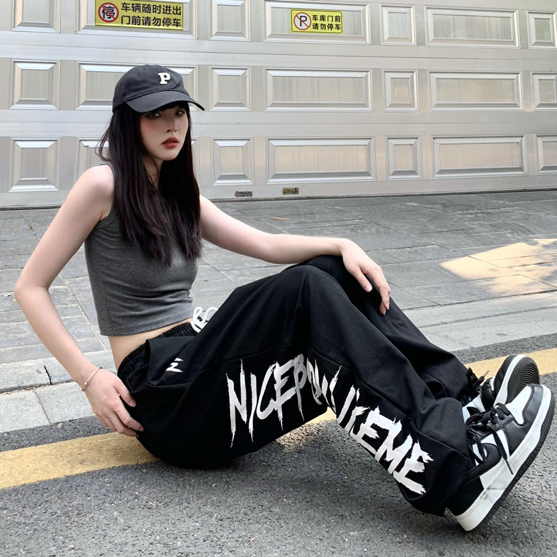 2023春秋潮ins字母长裤嘻哈百搭宽松束脚休闲运动裤K2084-P38图片