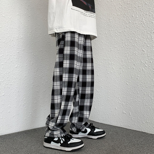 高街抽绳束脚阔腿休闲原宿风格子运动裤宽松卫裤K2050-P35女类图片