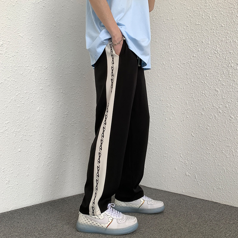 潮黑色运动裤直筒宽松裤子高街原宿风阔腿休闲卫裤K2046-P38女类图片