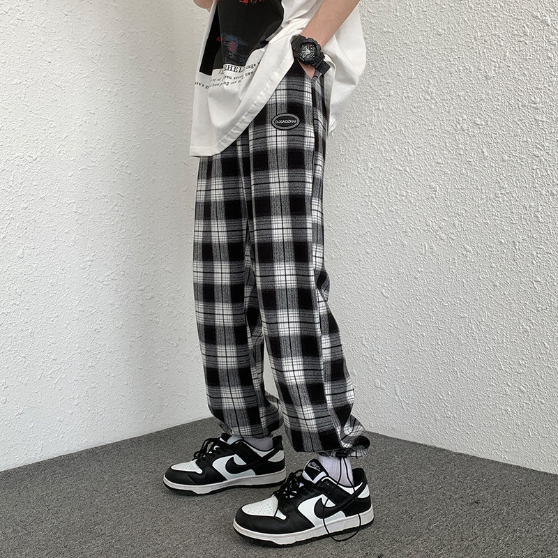 原宿风格子运动裤宽松高街抽绳束脚阔腿休闲卫裤K2050-P35女类图片