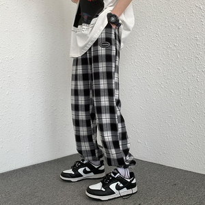 高街抽绳束脚阔腿休闲原宿风格子运动裤宽松卫裤K2050-P35女类图片