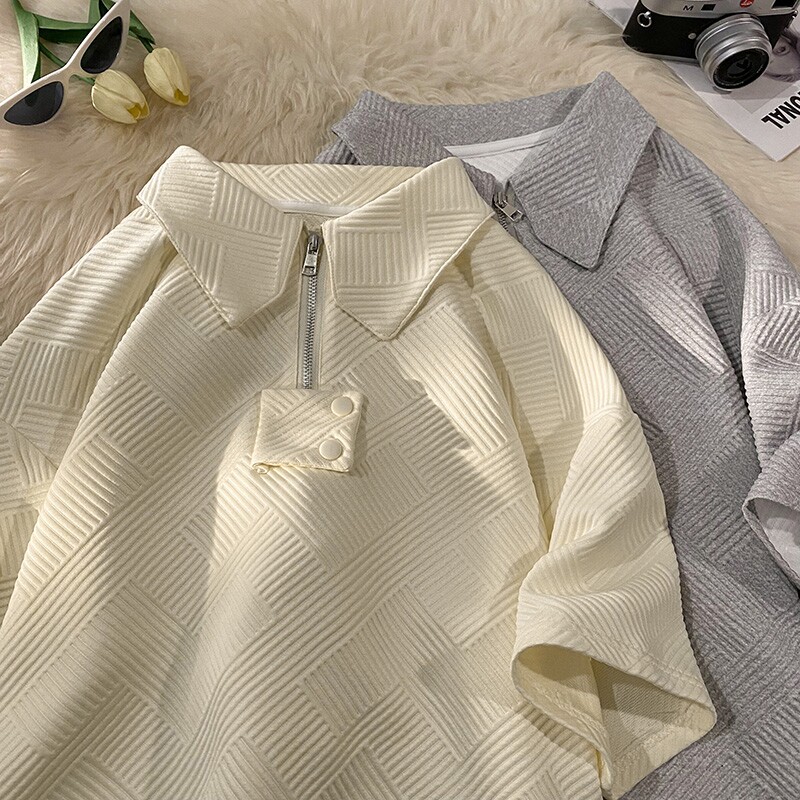 潮港风POLO领华夫格提花宽松半袖T恤短袖上衣5532-P40控49图片