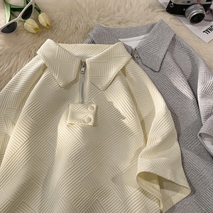 潮港风POLO领华夫格提花宽松半袖T恤短袖上衣5532-P40控49图片