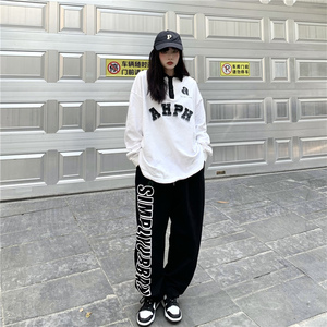 ins潮高街街舞hiphop百搭束脚嘻哈休闲宽松运动卫裤K2082P35女类图片