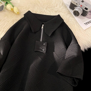 潮牌POLO领华夫格提花宽松半袖T恤短袖上衣5532-P40控49女类图片