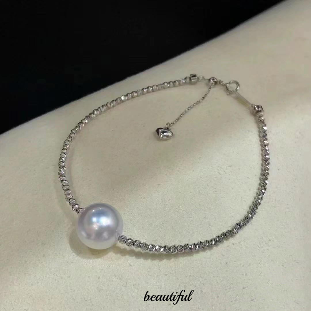 澳白珍珠手镯正品18K金手饰维纳斯品质AKOYA小灯泡手链可调节单颗
