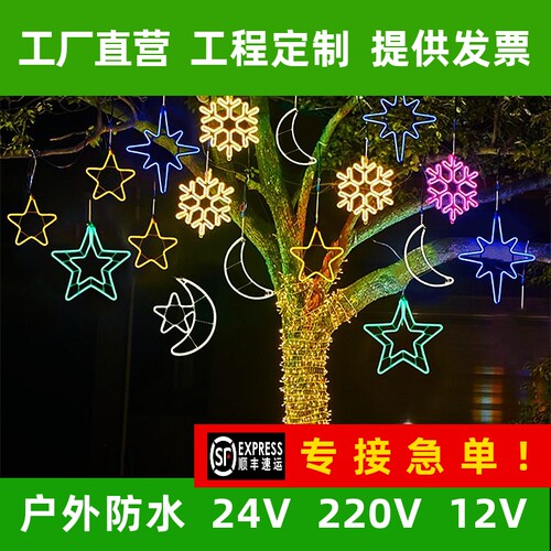 led五角星灯月亮灯发光造型灯户外防水节日亮化装饰挂树灯星星灯