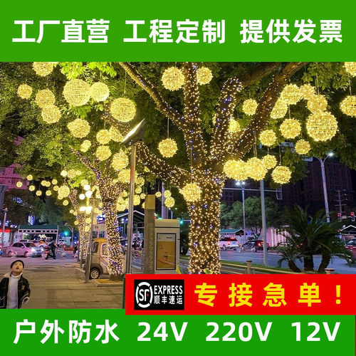 太阳能款挂树上的彩灯满天星挂树圆球灯景观灯树灯道路亮化氛围灯