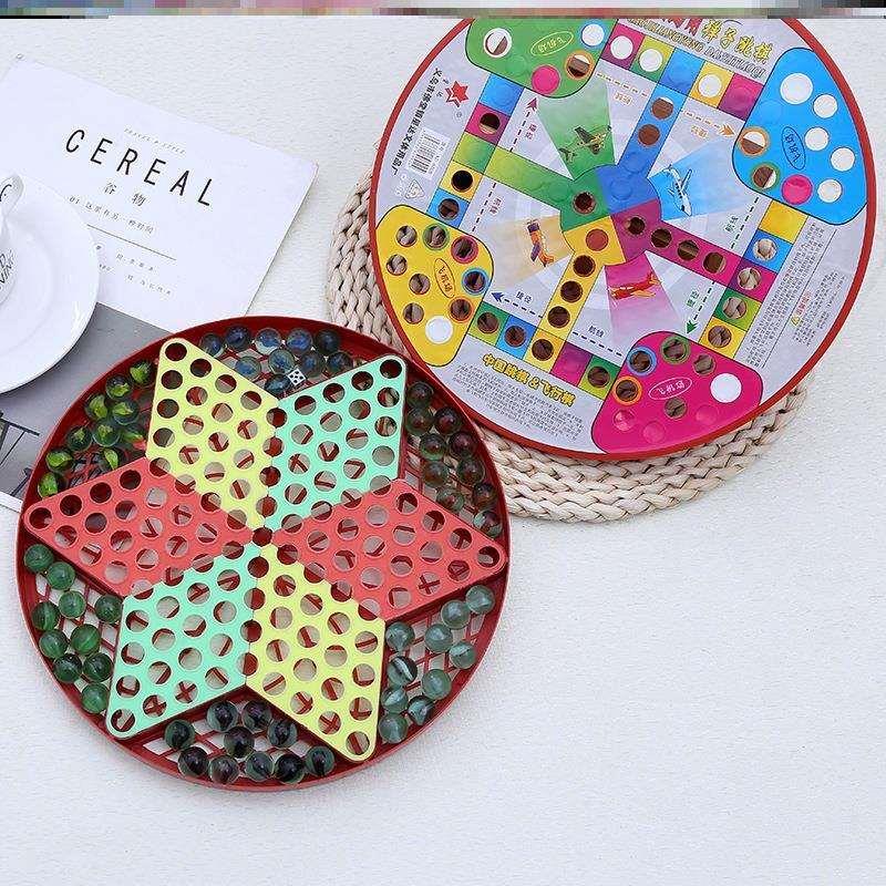 跳棋玻璃珠子跳跳棋飞行棋二合一两用棋盘多功能游戏棋益智桌游