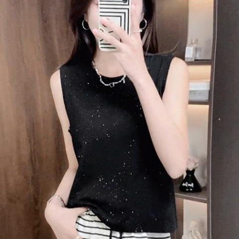 女T恤镶钻运动背心显瘦遮肚外穿