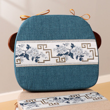 加厚中式红木餐椅垫坐垫家用棉麻马蹄形椅子垫实木餐桌椅垫中古风