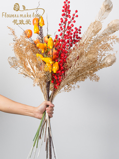 仿真金叶子 年宵福桶插花材料 冬青尤加利叶金色植物假花花艺摆件