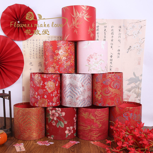 新年喜庆年宵花桶锦绣繁华福桶抱抱桶鲜花束包装盒结婚乔迁插花桶
