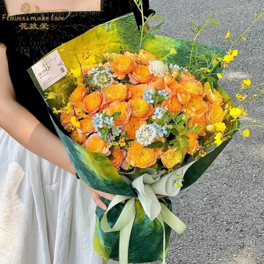 高质感水墨石纹纸褶皱纸手工扎染浮染纸肌理纸鲜花包装纸花束资材