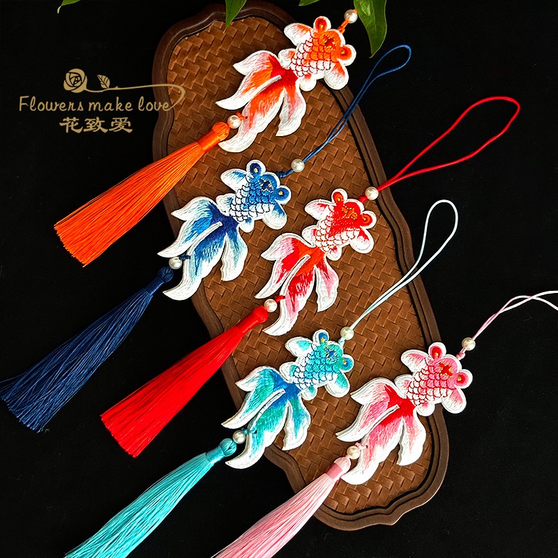 古风刺绣双面锦鲤挂件