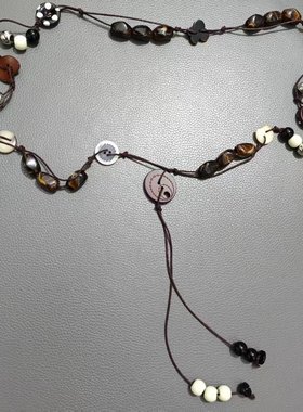 Pbpr原创复古感手工废土风串珠纽扣蜡绳腰链项链配饰