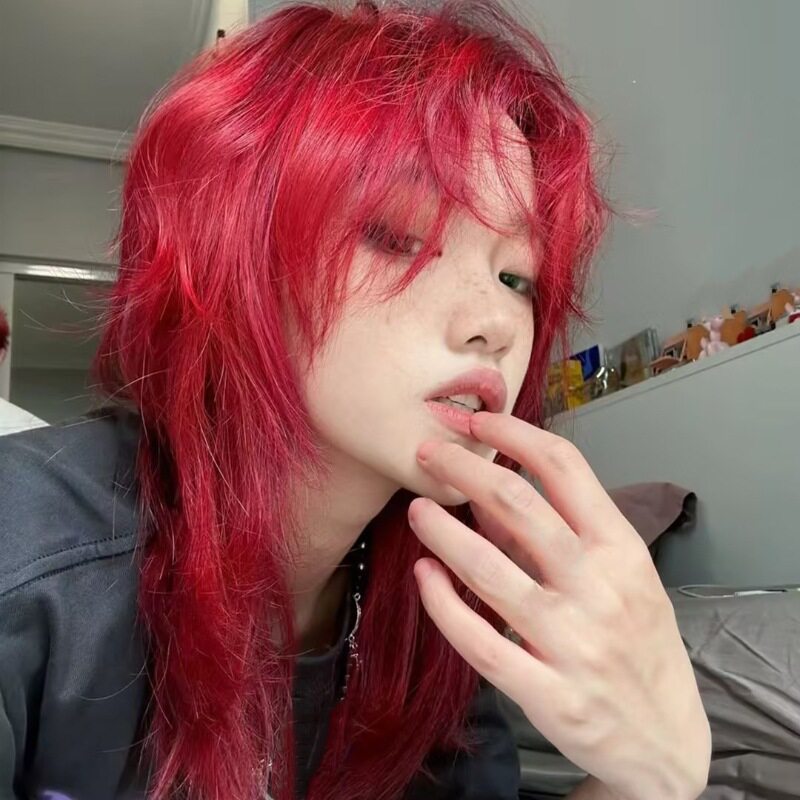 直销假发男红色炫酷拖尾长发动漫