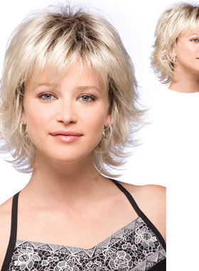 jiafa欧美假发女短发反翘蓬松卷发化纤头套金色黑人假发wig卷发片