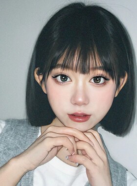 工厂货源朋克风一刀齐假发女黑色短发bobo头空气刘海短全头套