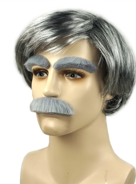 老爷爷装扮假发灰色胡须男发老奶奶婆婆发结太太丸子头饰套装