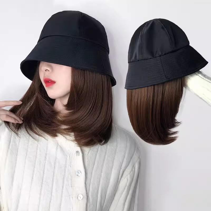 日系假发帽子一体女春夏网红水桶
