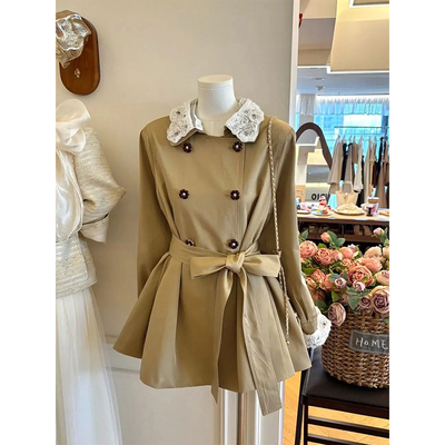 法式富家千金风蕾丝娃娃领外套