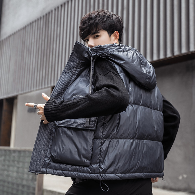 短款连帽羽绒马夹男日系面包服保暖外套马甲M608-P120,男装棉衣,电商A237